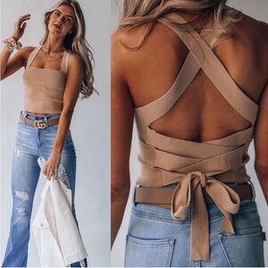 Cream Corset Tank Top with Bow (Small)